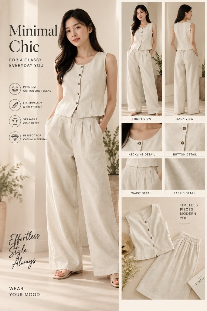 Minimal Chic Cotton Linen Sleeveless Vest & Wide-Leg Trouser Set