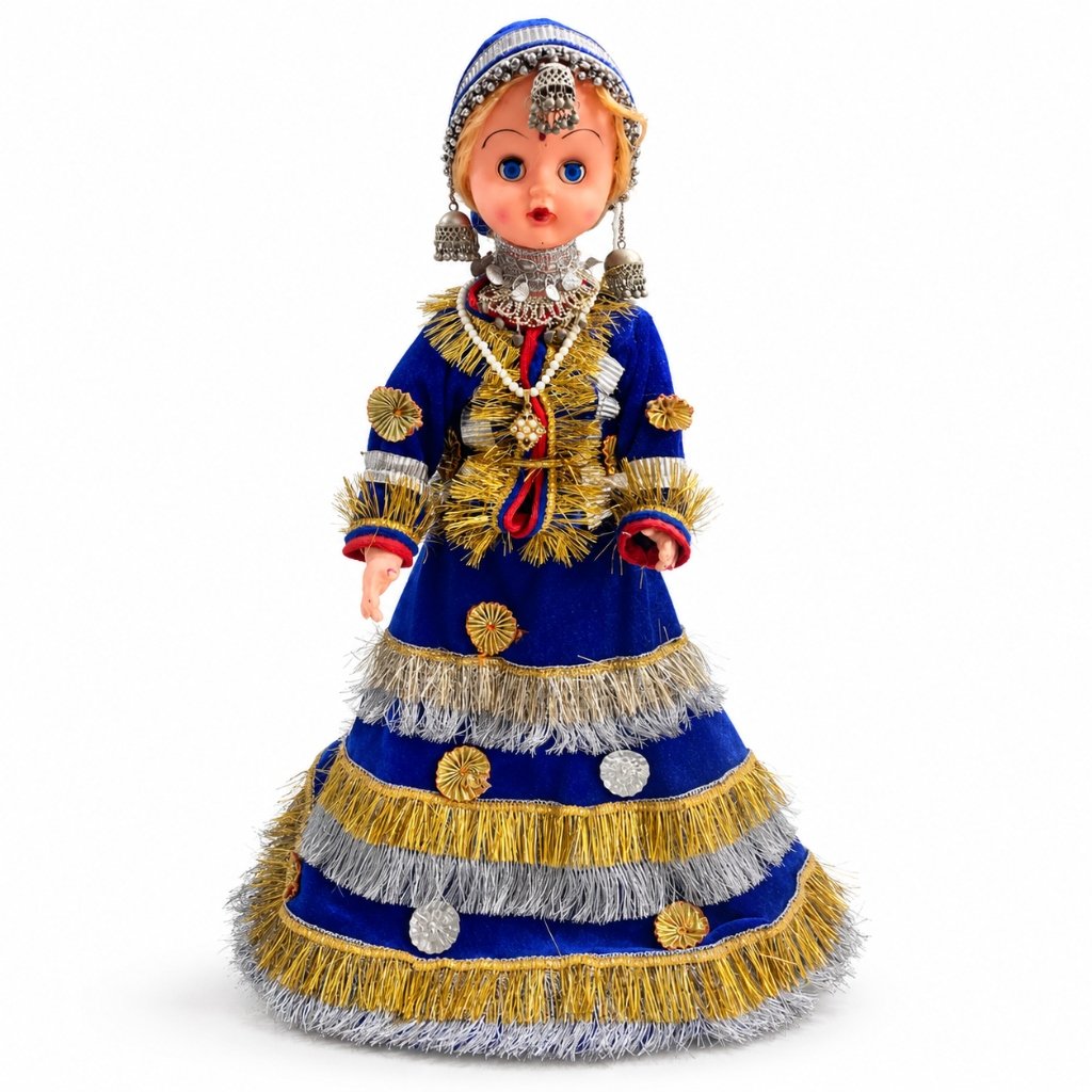 Traditional Royal Blue Himalayan Tribal Doll with Silver Headdress
