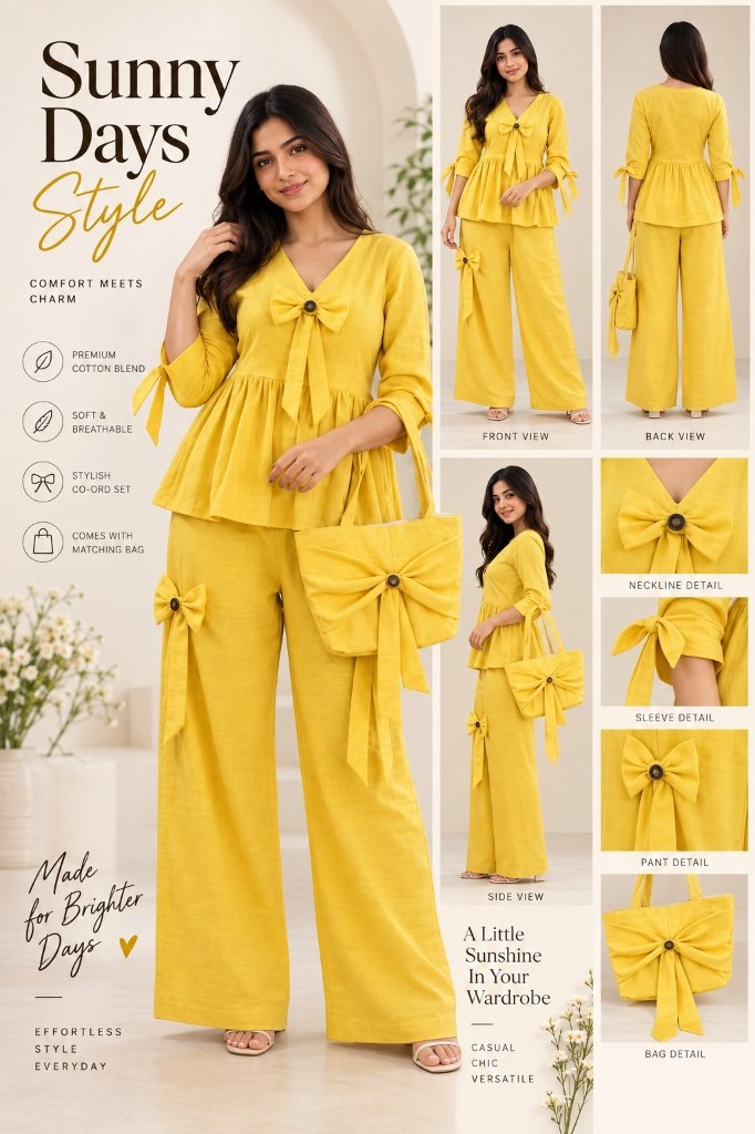 Sunshine Yellow Peplum Co-Ord Set with Matching Tote Bag